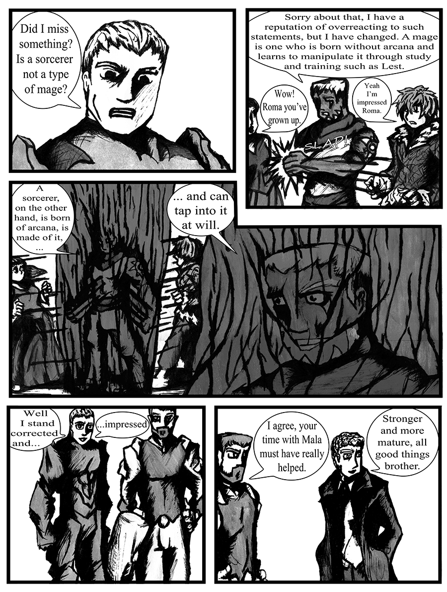 The sorcerer Roma educates Rho on the difference between him and a mage.