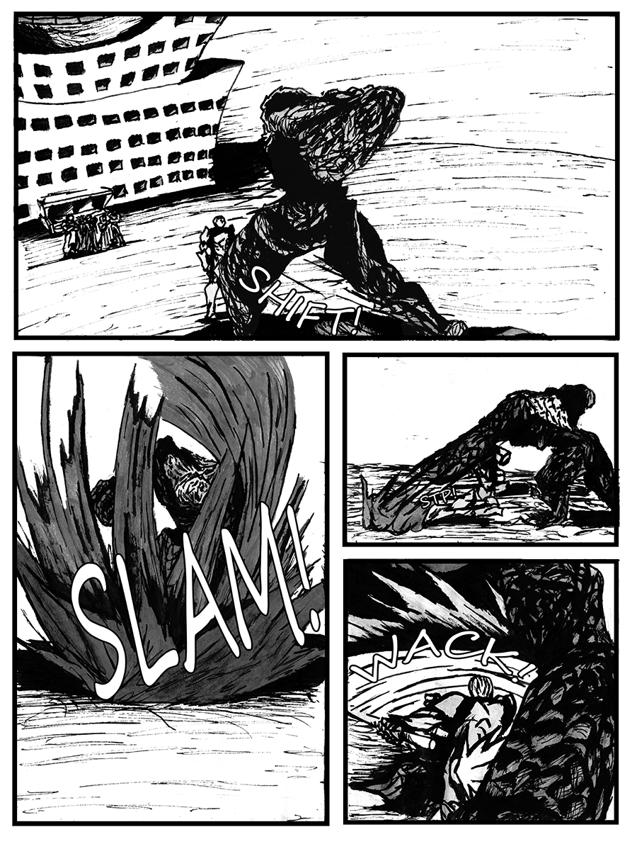 The Golem attacks Rho with surprising speed.