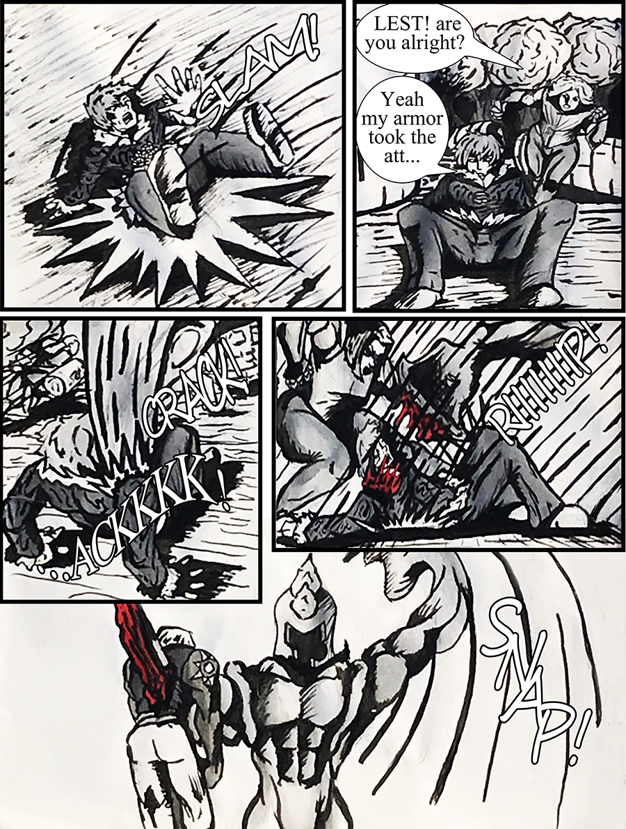 With Roma impaled by the Golem, Lest is struck with in the shoulder. 