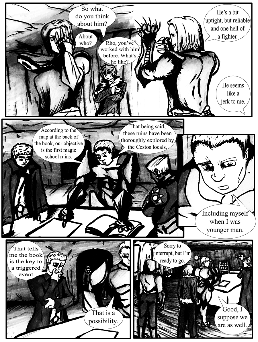 Alisa and Lest discuss Rho, while the others discuss the mission.