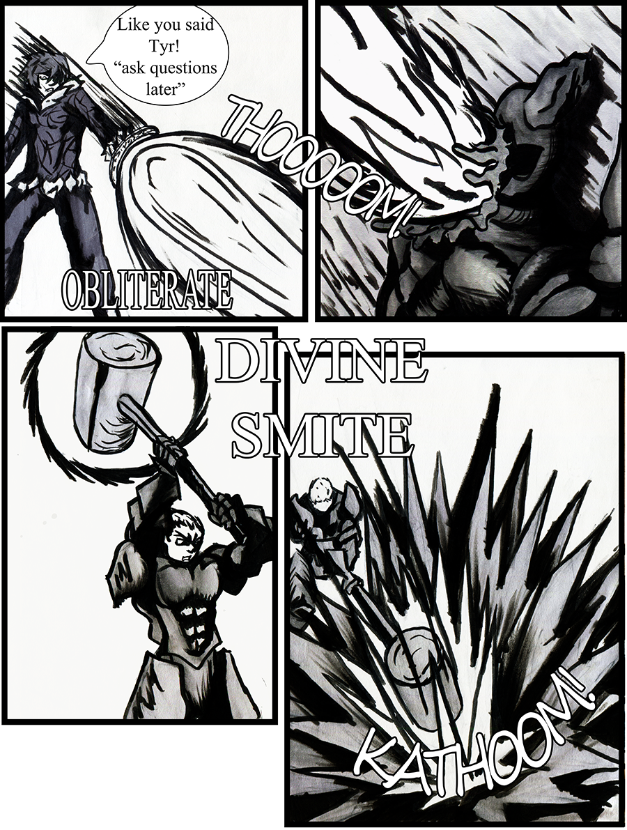 Lest and Rho unleash devastating attacks against the golem.