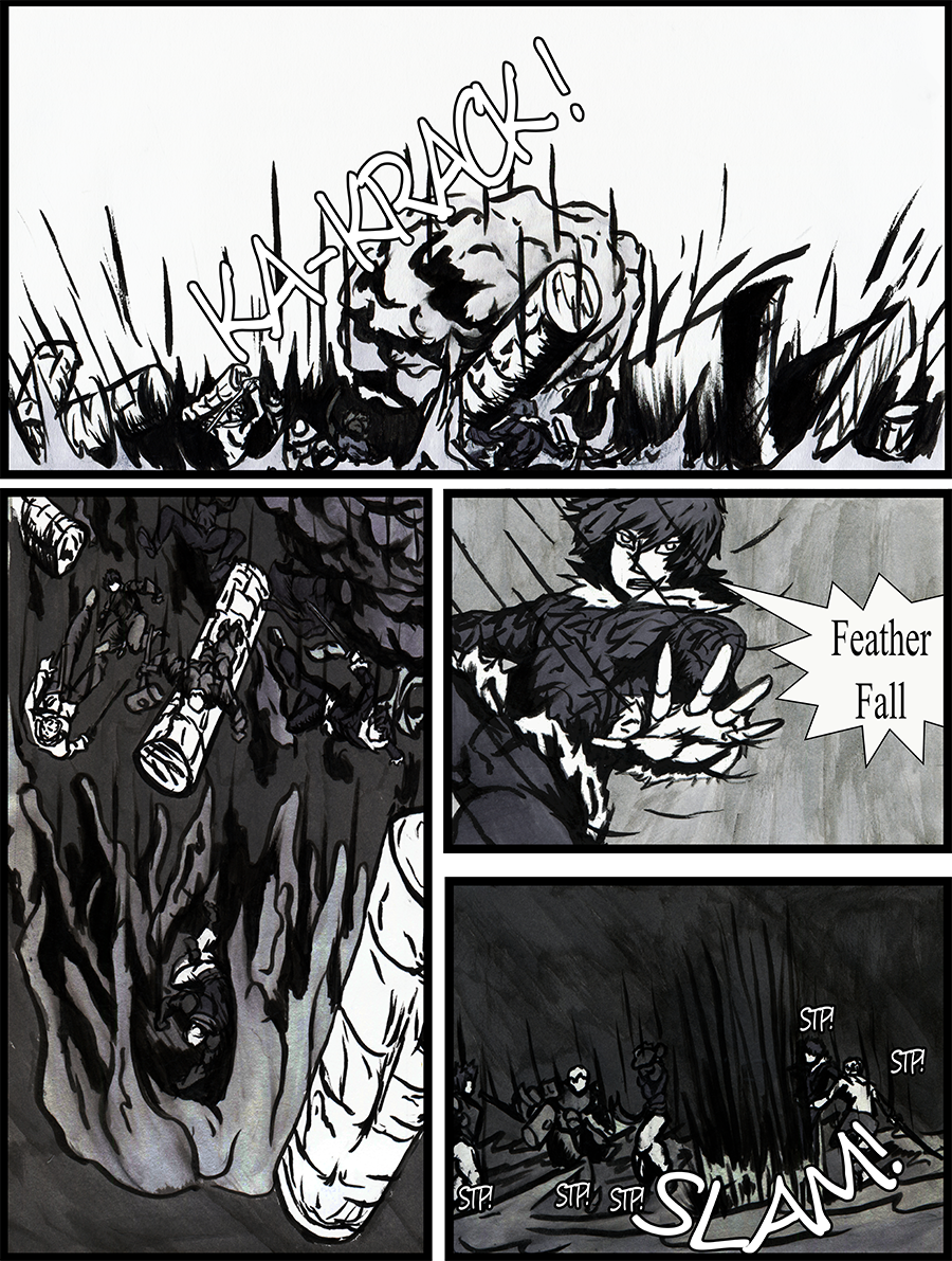 The Force of Roma&rsquo;s attack shatters the ground beneath the party&rsquo;s feet.