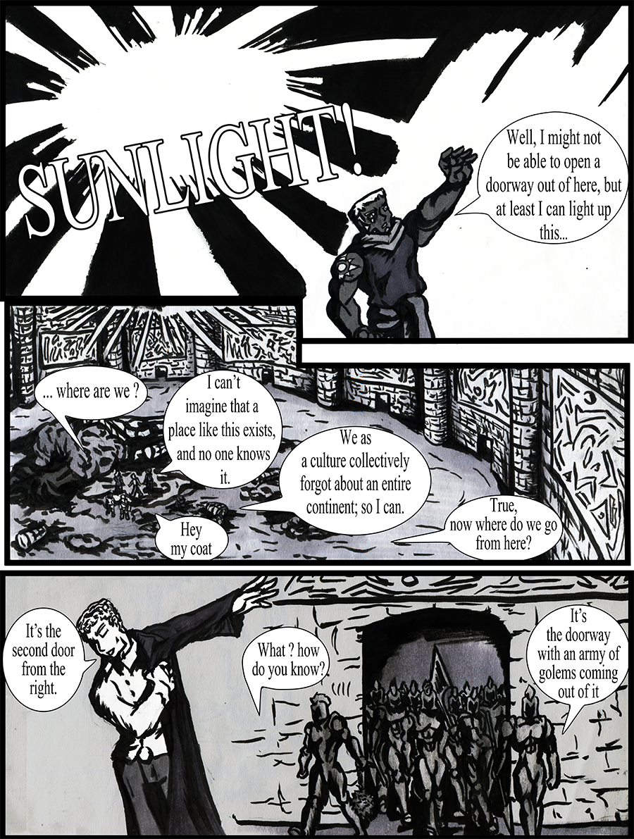 With the cavern lit up, a fortress wall with four doors appears.