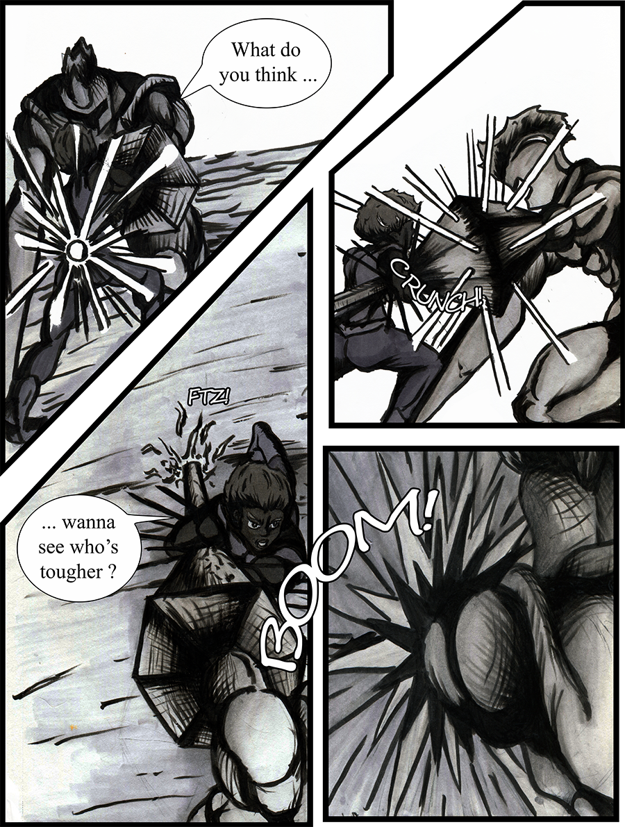 With her amazing strength, the hero manages to crush the arm of the Golem.