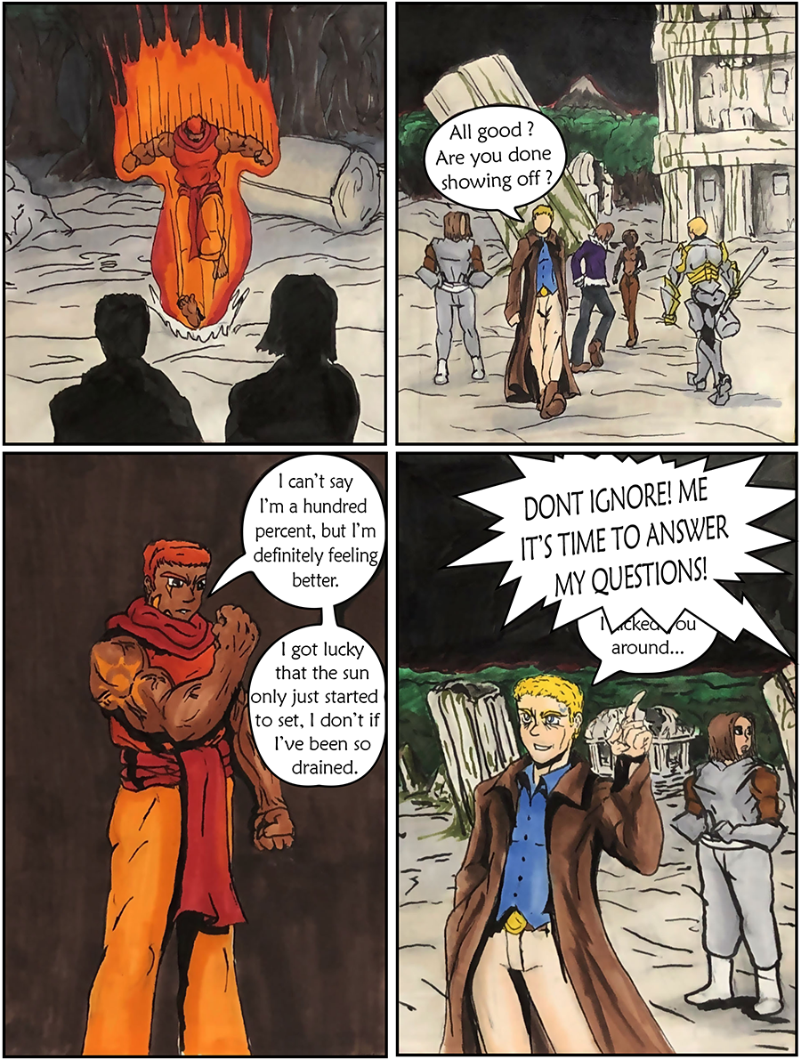 Roma Lands on the ground, no longer a scrawny version of himself.