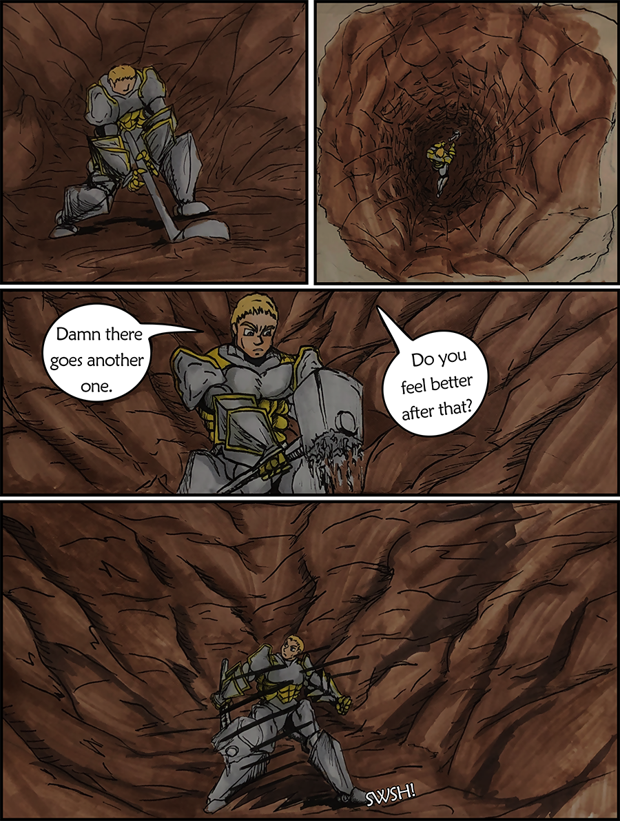 A new crater is left in the ground where Rho cut lose.