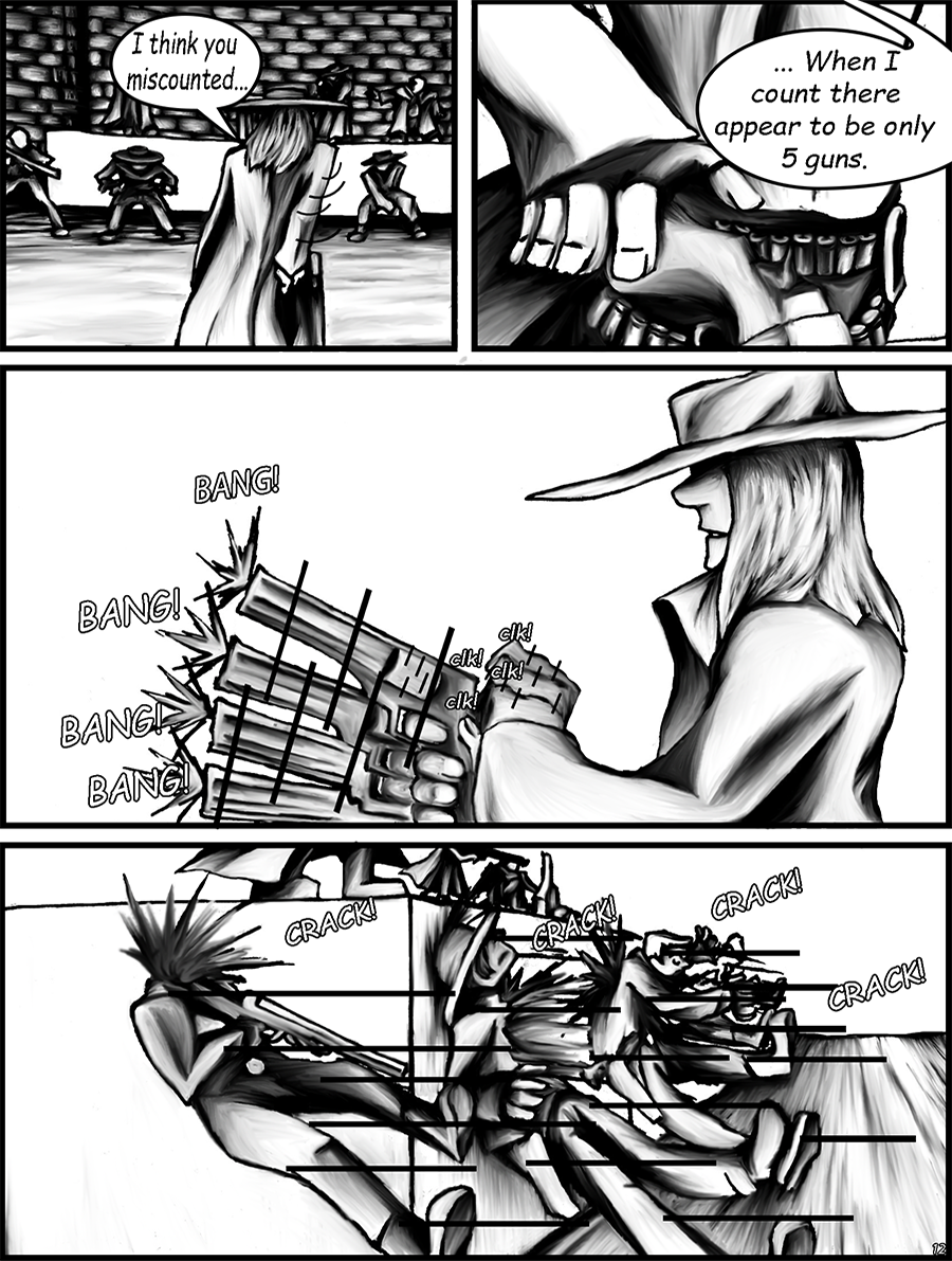 Arkland takes down four of the imposters guards with his quick draw