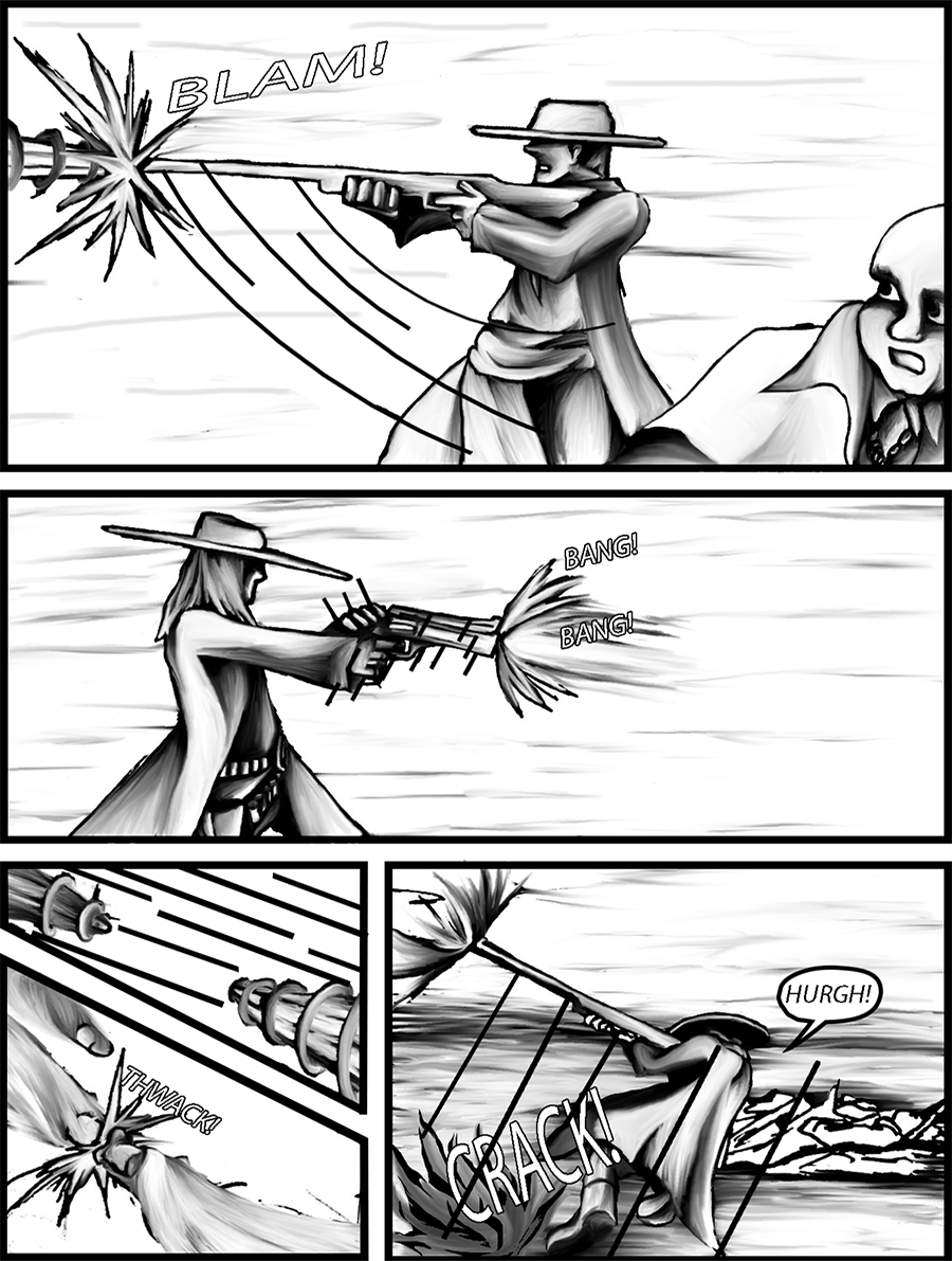 One of the guards matches Arkland shot for shot.