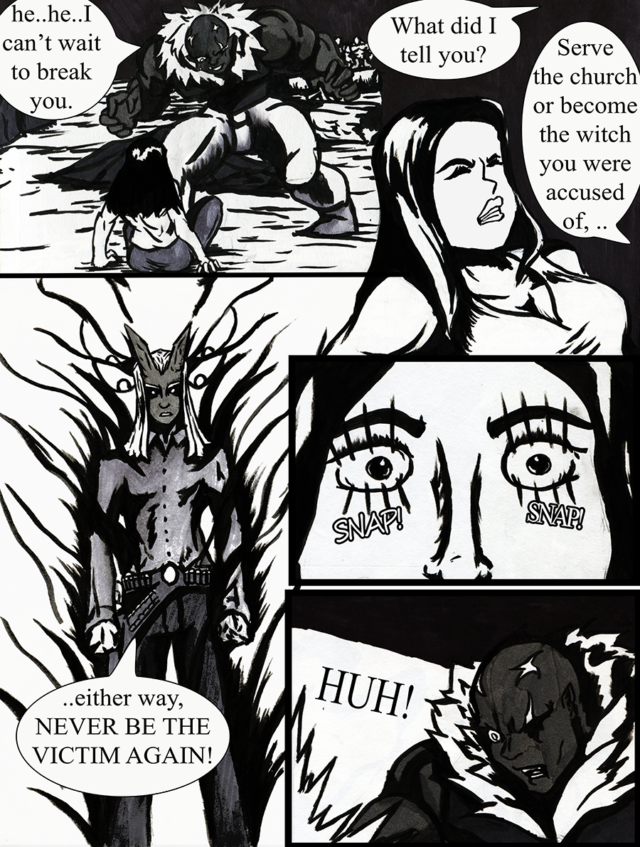 The powerful juggernaut Morin stands over Kiera with an evil smile on his face.