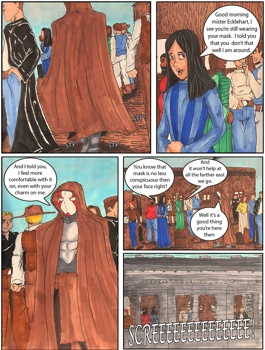 Kiera and Leon meet in front of the train, to head east.