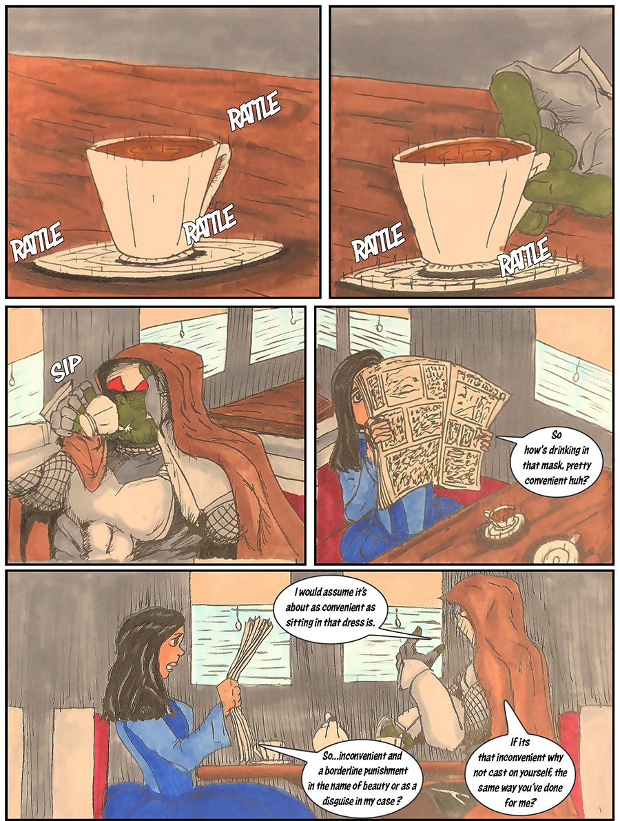 The couple sips tea well riding the train east.